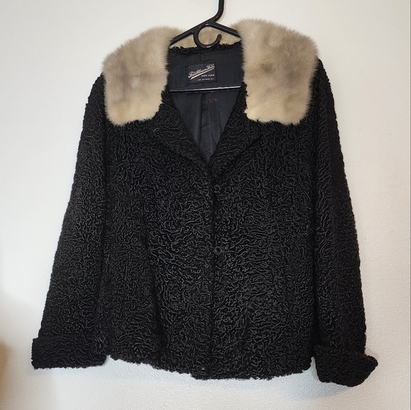 Vintage 1950s Persian Curly Lamb Coat Mink Collar Fort Fur Co. Luxury Jacket - Picture 2 of 15